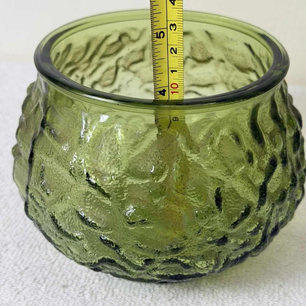 Vintage Avocado EO Brody Co Glass Crinkle Textured Vase Planter Bowl‎ MCM